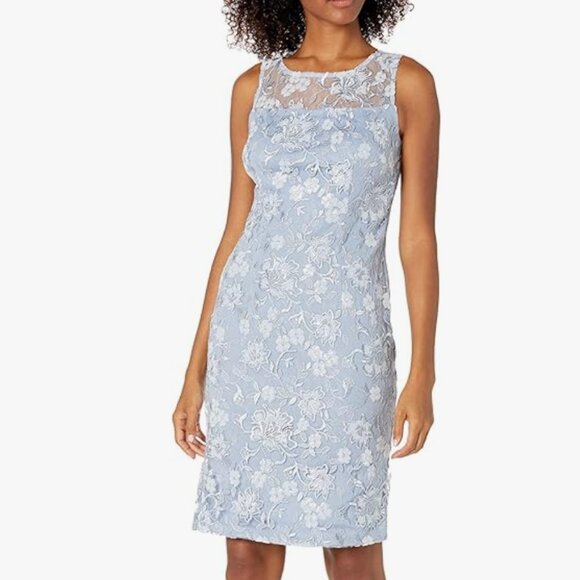 Alex Evenings Floral Lace Embroidered Sleeveless Dress Baby Blue 6 - Picture 1 of 16